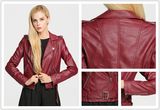 2017 Hot Sale High Quality European Slim PU Leather Jacket Short Coat in Women Clothes