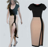 Contrast Color Women Slim Fit Pencil Bodycon Dress (102)