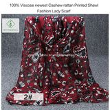 100% Viscose Newest Cashew Rattan Printed Shawl Fashion Lady Scarf