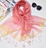 Summer Silk Scarf Gradient Color Long Lightweight Sunscreen Shawls for Women, 200*70cm