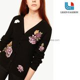 Fashionable with Heavy Knitted Cardigan Sweater with Embroidery