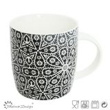 12oz Ceramic Mug with Black Flower Decal Design