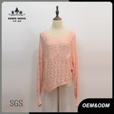Women Pink Pullover Sweater with Asymmetric Hem