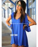 Hot Sale European Summer V-Collar Chiffon Loose Fashion Lady Dress