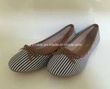 White Stripe Canvas Flat Women Shoes Ballerina