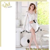 White Silk with Lace Sexy Nightdress Suits for Girls