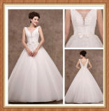 V Neck Sash Floor Length Ballgown Wedding Dress F1158