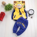 Ks1132 Winter Fleece 100% Cotton Boy's Clothing Set Baby Clothes Set Kids Suit Children 3PCS Clothes Set (tiger Hooded Jacket+tshirt+pants)