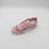 Soft PU Lace up Ladies Casual Shoes with Flower Embroidery