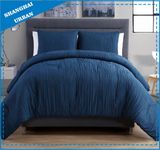 3 Piece Indigo Linen-Look Polyester Comforter Bedding