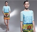 Short Sleeve Straight Printing Dress for Women