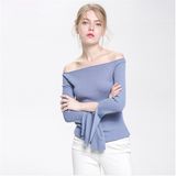 Autumn and Winter Basic Sweater Female Sexy Slit Neckline Strapless Pullover Sweater