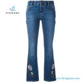 New Arrival Women Blue Stretch Skinny Embroidery Kick Jeans