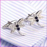 Silver Plated Blue Rhinestone Drogonfly Men's Cufflink