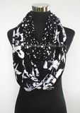 2017 Wholesale Black Dots & Flourish Printing Viscose Lady Infinity Scarf (HWBVS046)