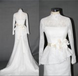 High Collar Long Sleeve Lace Mermaid Wedding Dress F5068