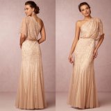 One Shoulder Wedding Party Dress Beaded Prom Evening Dresses Z5033