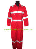 100% Cotton Flame Retardant Waterproof Fabric Red Safety Reflective Unlined Coverall for Oil and Gas