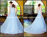 Sheer Ice Blue Bridal Gowns A-Line Tulle Lace Wedding Dresses W2015123