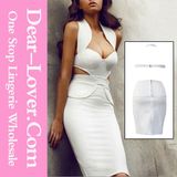 White Textured Cutout MIDI Dress