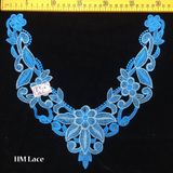 31*29cm Beautiful Blue Floral Neckline Lace with Leaf and Gold Silk Inserted Hme956