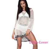 Letters Print Logo White Mesh Beachwear Dress