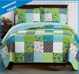 Green Shade Printed Polyester Patchwork Style Bedspread Set