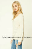 Women Pure Color Rib V-Neck Long-Sleeve Sweater (W18-386)