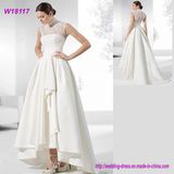 Hot Selling Fashion Style Lace Covered Front Short Long Back Wedding Dress