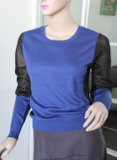 Ladies' Cashemere Silk Crew Neck Pullover with Lurex Sleeves