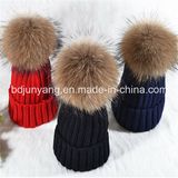 POM POM Beanie Winter Hats with Real Raccoon Fur