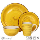 Yellow Color Antique Finished Hand Painting 16PCS Dinner Set