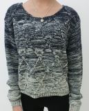 Large Round Neck Long-Sleeved Short Paragraph Quilted Gradient Sweater (BTQ092)
