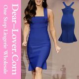 Elegant Royal Blue Wide Straps Bodycon Dress