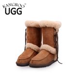 Elegant MID Calf Winter Sheepskin Snow Boots for Ladies in Chestnut