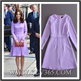 Women Fashion Clothes Purple Long Sleeve Party A-Line Dress