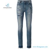 Blue Stretch Cotton MID Rise Distressed Frayed Edges Women Jeans Denim (pants E. P. 417)