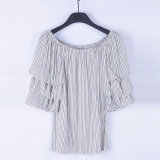 Newest Best Price Trumpet Sleeve Ruffled Pure Color Blouse for Women