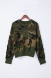 Women Camo Jacquard with Ary Green Color Sweater Fluffy with Long Hair