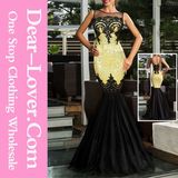 Gold Sequin Applique Evening Party Mermaid Dress