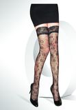 Floral Pattern Mesh Long Stocking 8478-G