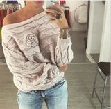 Ladies Sexy Fashion Knitted Sweater Coat Winter/Autumn Pullover Round Neck