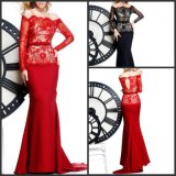 Black Red Evening Dress Long Sleeves Formal Dress Prom Dresses E1324