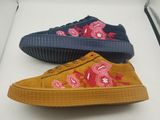 Latest Women Shoelace Flower Embroidery Injection Casual Fabric Shoes with Fashion Design