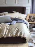 Plain Color 100%Cotton 4PCS Bedding Set (Beige&Grey)