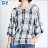 Plaid Checked Round Neck Half Sleeve Shell Tops