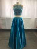 Hot Sale Beading Ladies Satin Evening Prom Party Gown Dress