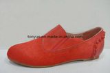 Lady Leather Cow Hair with Rivet Round Flat Shoe