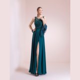 Green Beading A Line Chiffon Evening Gowns