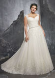 Cap Sleeves Bridal Gowns A-Line Beads Plus Size Wedding Dresses S1506
